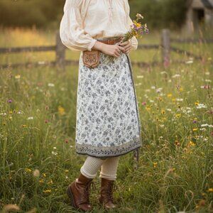 Reversible Floral Silkblend Wrap Skirt - Blue and Cream Size XL #cottagecore